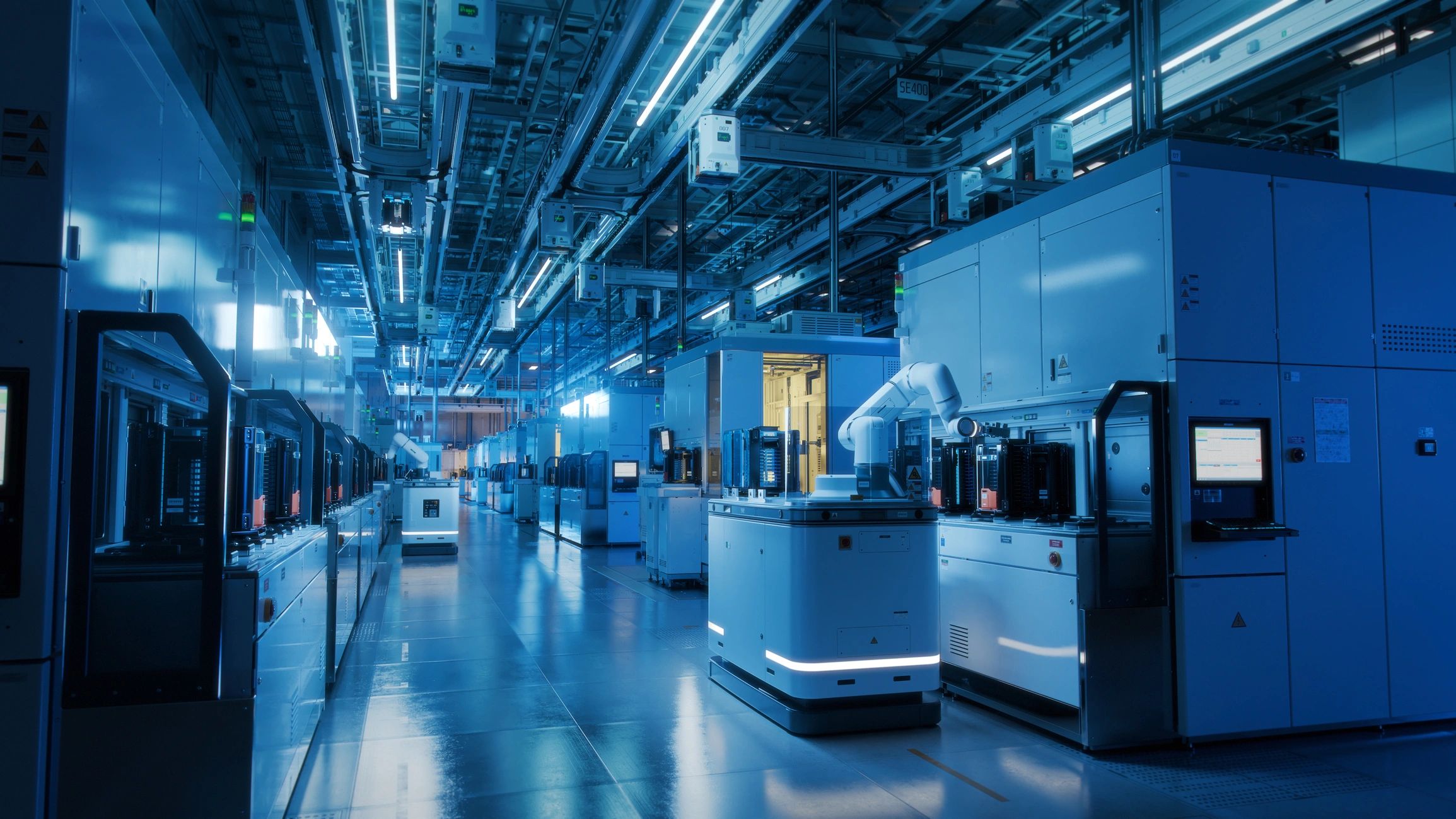 Advanced semiconductor production facility with automated wafer transport