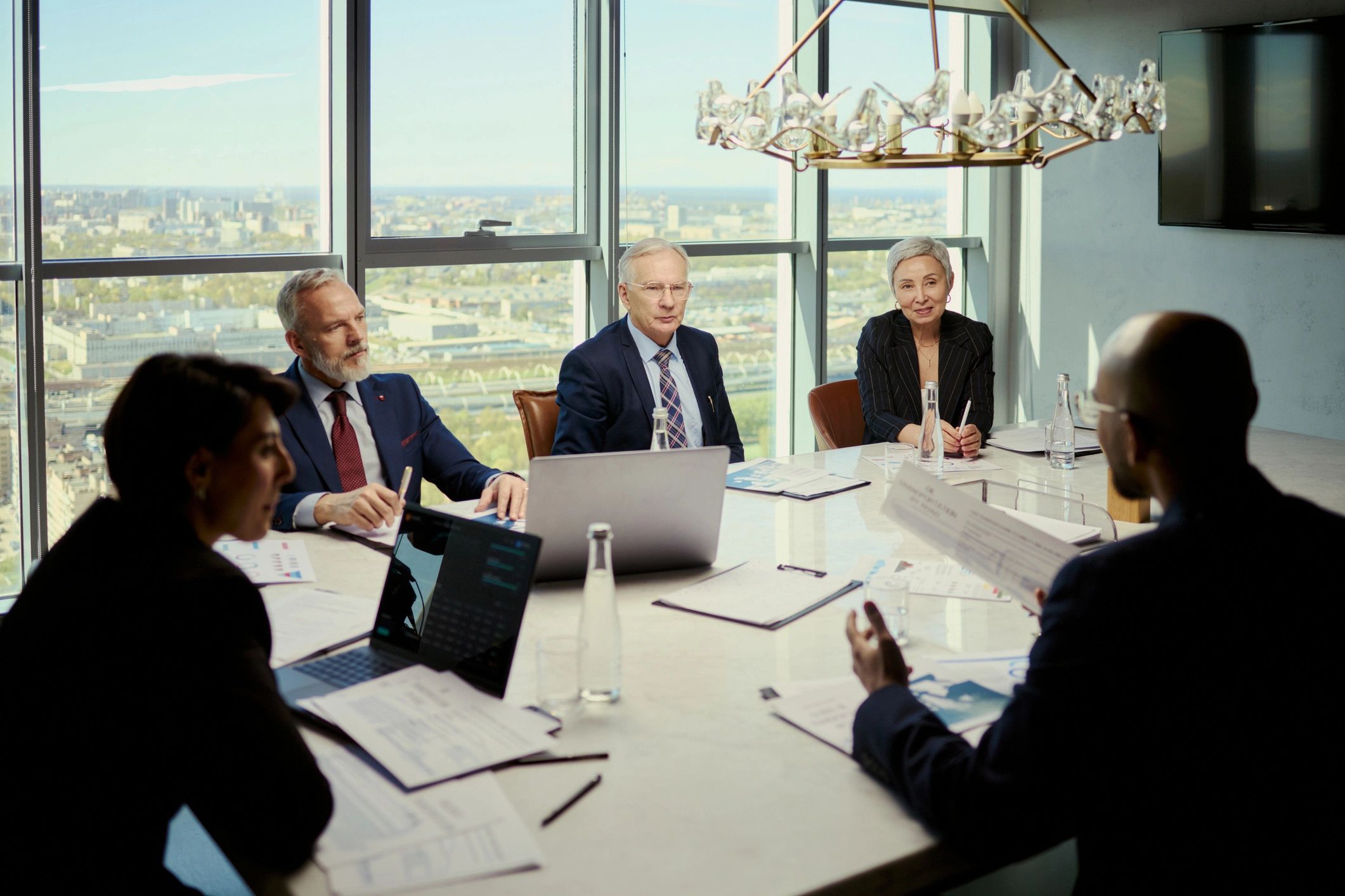Business team coordinating supply chain strategy
