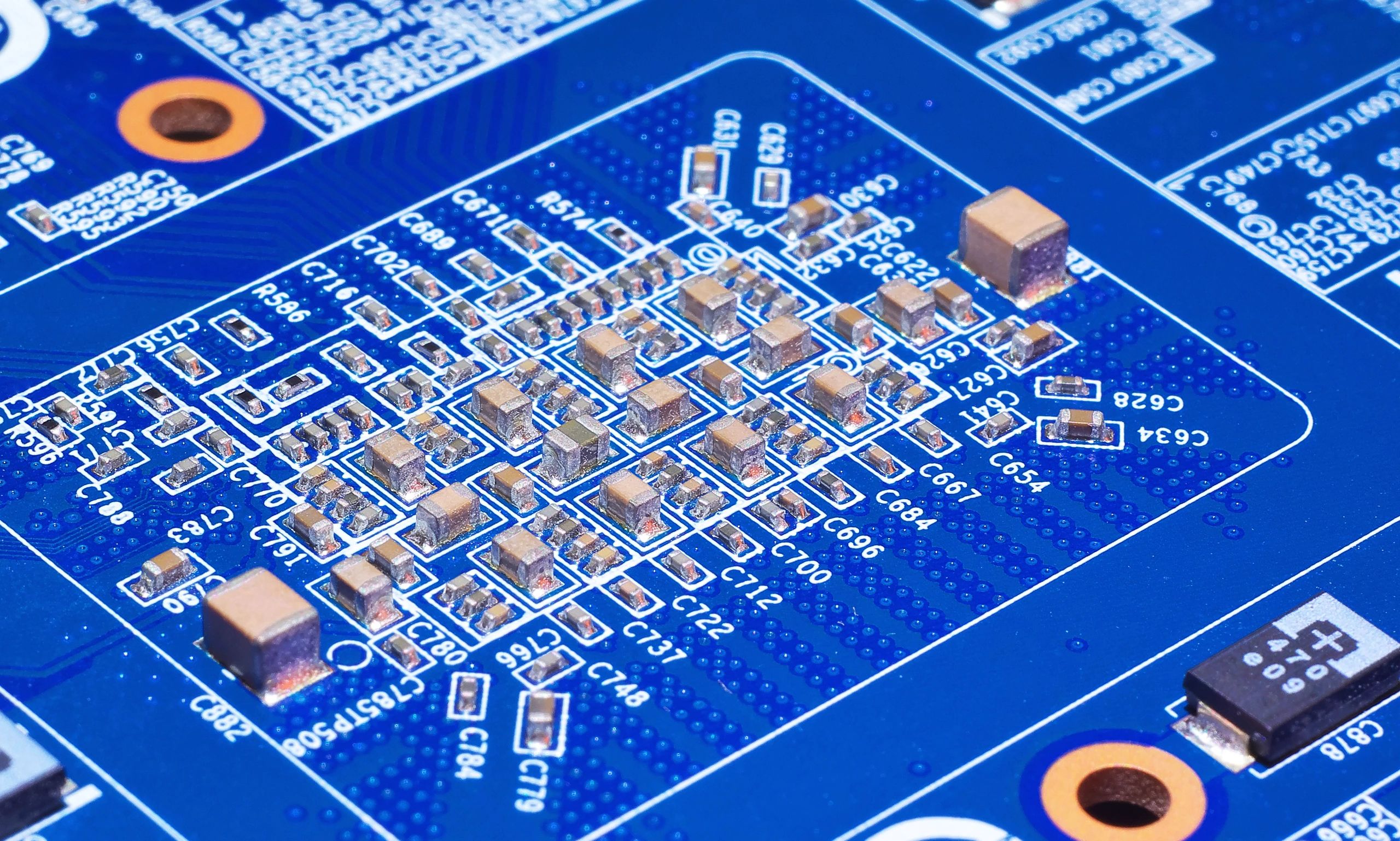 Blue electronic plate close up